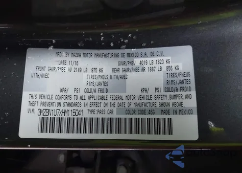 2017 Mazda Mazda3 Sport из США, поврежденный, VIN 3MZBN1U7XHM115041